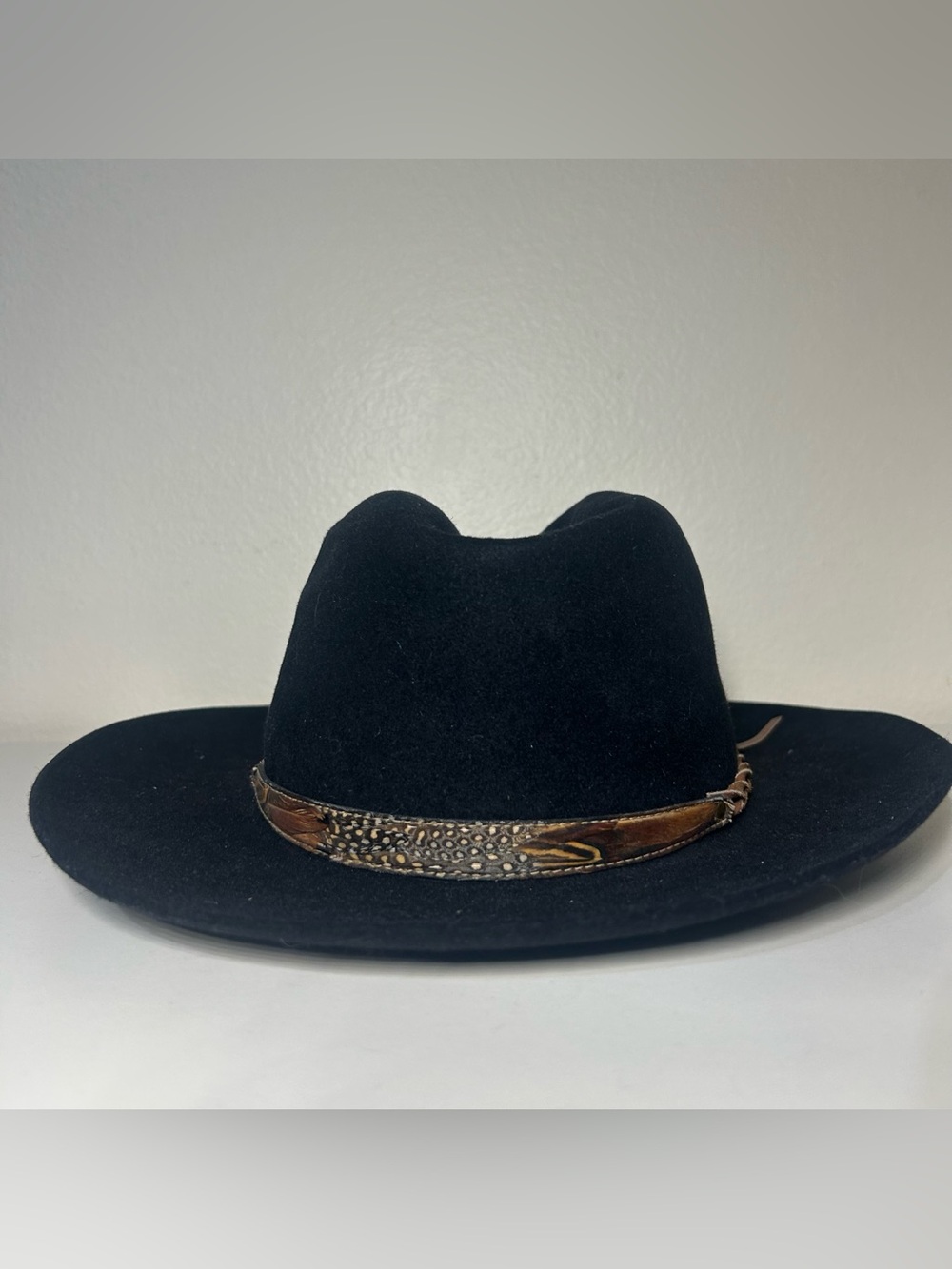 Akubra Gymkhana Black Felt Western Hat with Brown Leather Band